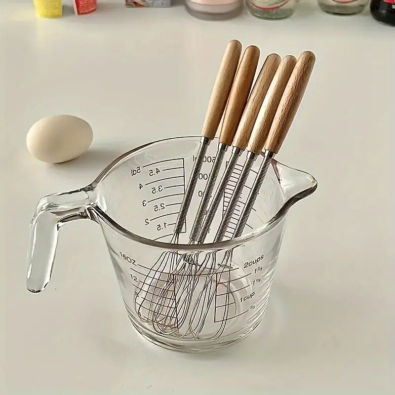 1PC Mini Eggbeater with Wooden Handle, Cream Blender