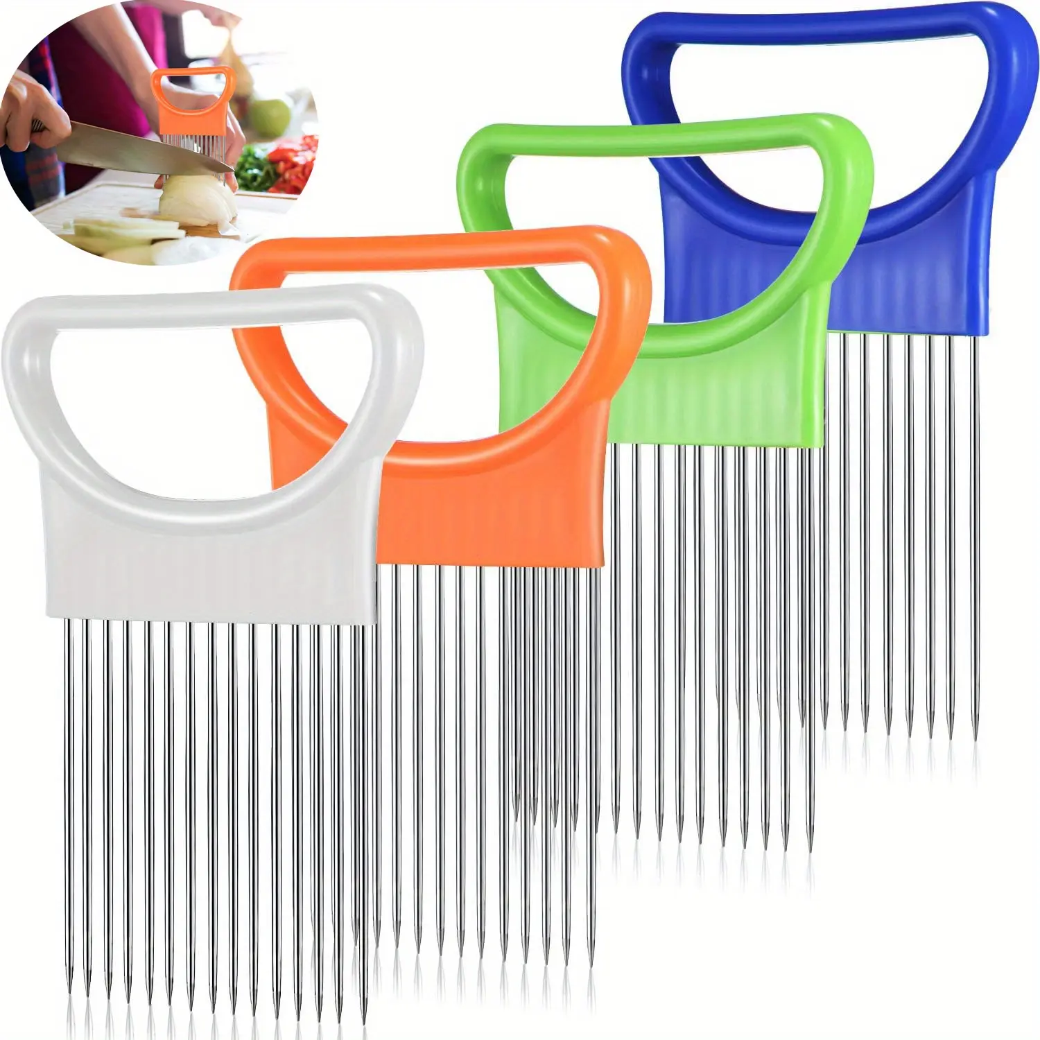 1PC Stainless steel onion tenderizer, fruit and vegetable slicing and fixing device, kitchen multifunctional tool