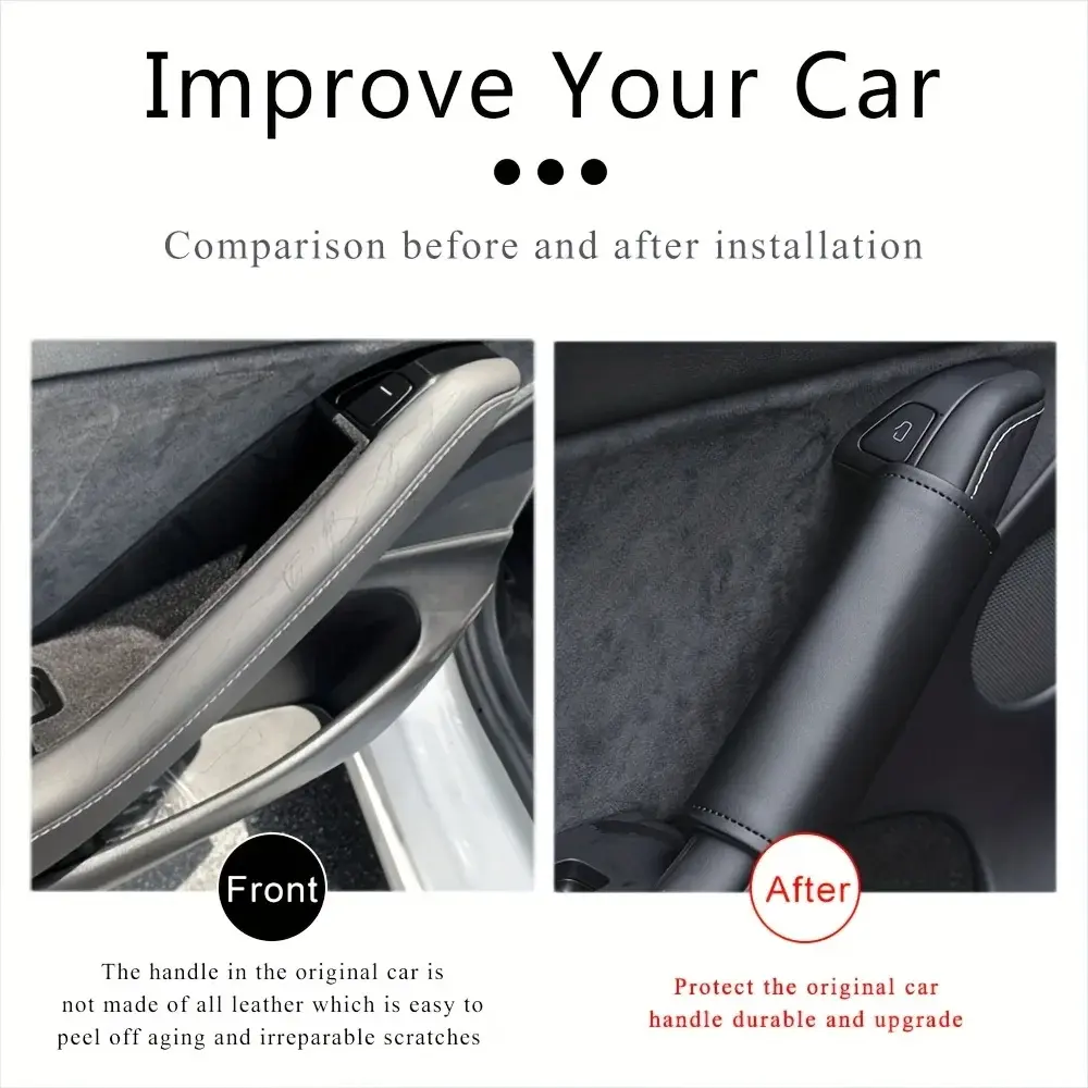 4pcs/set Door Inner Handle Protector Cover Leather For Tesla Model 3/Y 2022 Car Interior Accessories Auto Parts 2021 2020