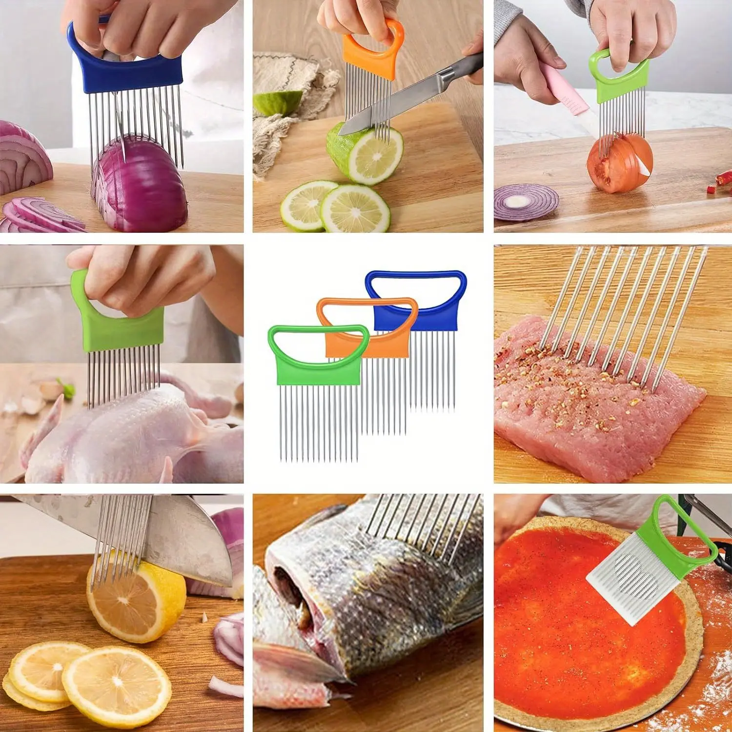 1PC Stainless steel onion tenderizer, fruit and vegetable slicing and fixing device, kitchen multifunctional tool