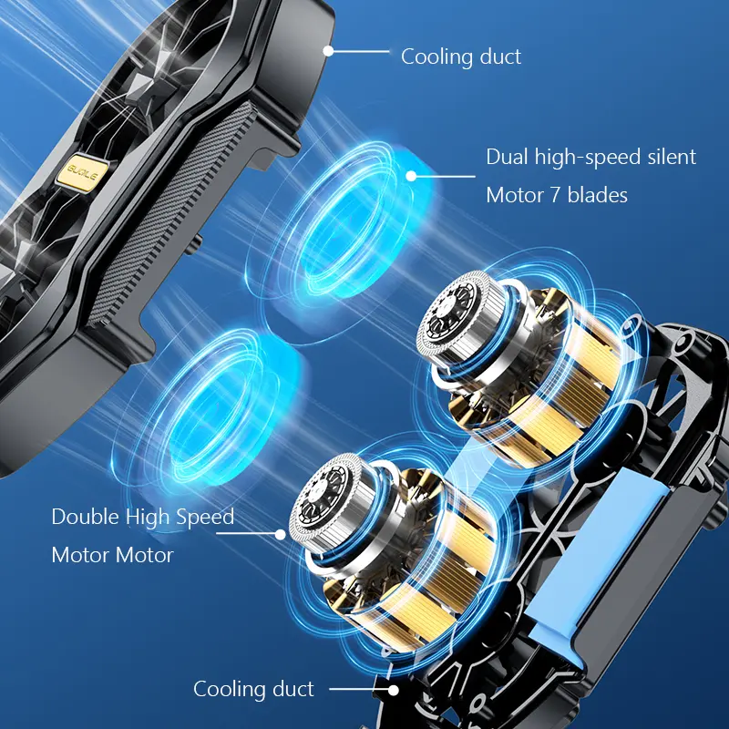 1/2pcs FS01 Dual Fan Mobile Phone Cooler Type-C Cell Phone Cooling Fan Plug-in Rechargeable Mobile Phone Radiator for Gaming