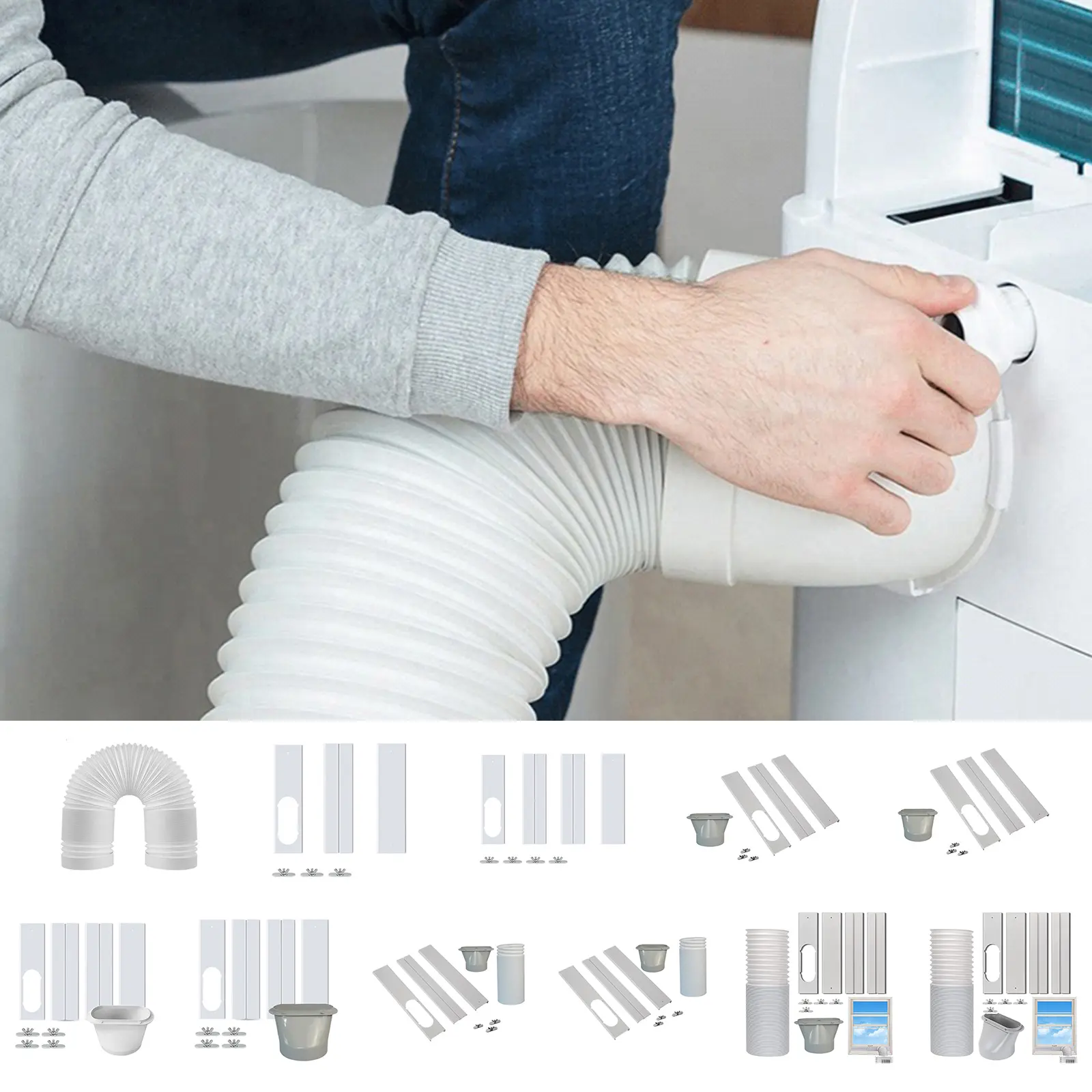 Air Conditioner Window Vent Kit Adjustable Air Conditioner Exhaust Hose Tube Connector Extension Pipe AC Exhaust Vent Hose Set