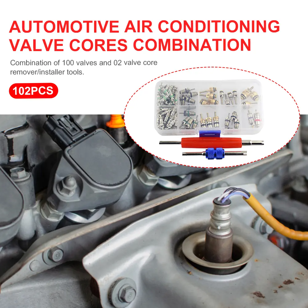 102Pcs Car Air Conditioner Valve Cores Assortment R134A AC Shrader Valve Core Air Conditioning Assortment Kit for Buick Auto