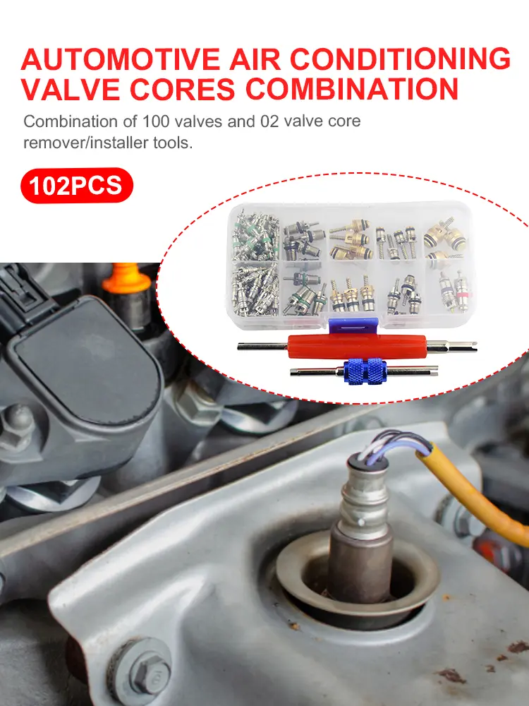 102Pcs Car Air Conditioner Valve Cores Assortment R134A AC Shrader Valve Core Air Conditioning Assortment Kit for Buick Auto