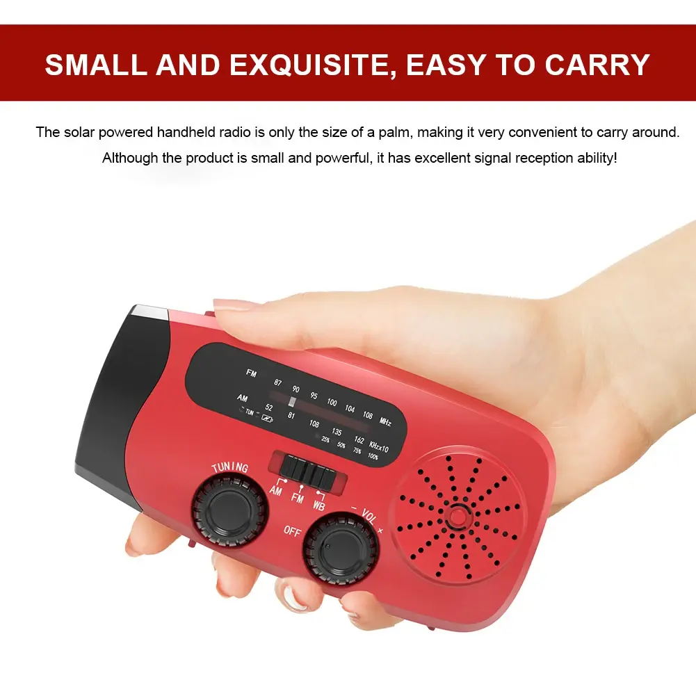 Multifunction Radio 2000mAh Portable Hand Crank Solar Radio USB FM/AM/WB Weather Radios Emergency Flashlight Power Bank