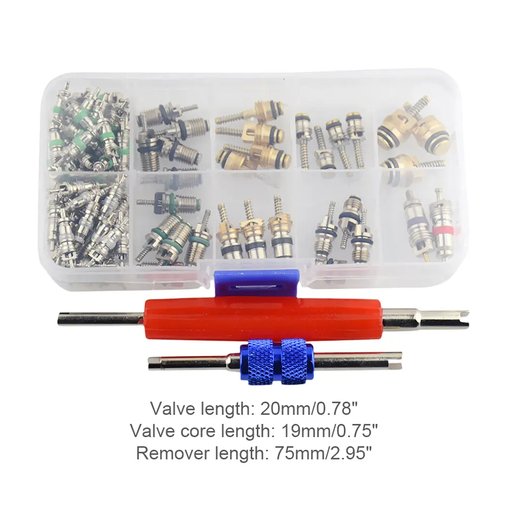 102Pcs Car Air Conditioner Valve Cores Assortment R134A AC Shrader Valve Core Air Conditioning Assortment Kit for Buick Auto