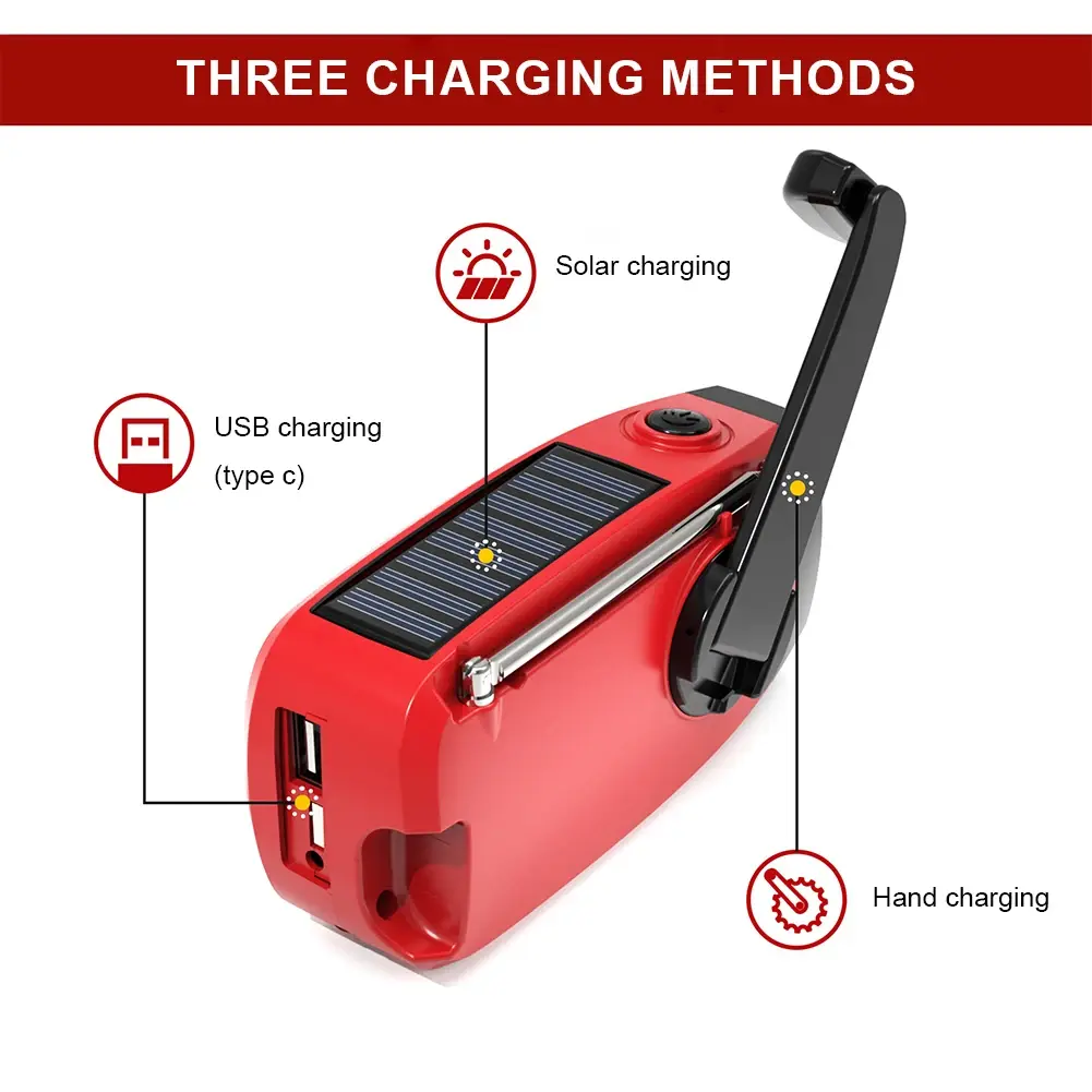 Multifunction Radio 2000mAh Portable Hand Crank Solar Radio USB FM/AM/WB Weather Radios Emergency Flashlight Power Bank