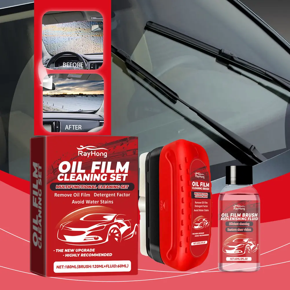Car Glass Oil Film Remover Cleaning Brush Front Inner Car Glass Cleaner Powerful Windshield Oil Film Stain Removal Maintenance