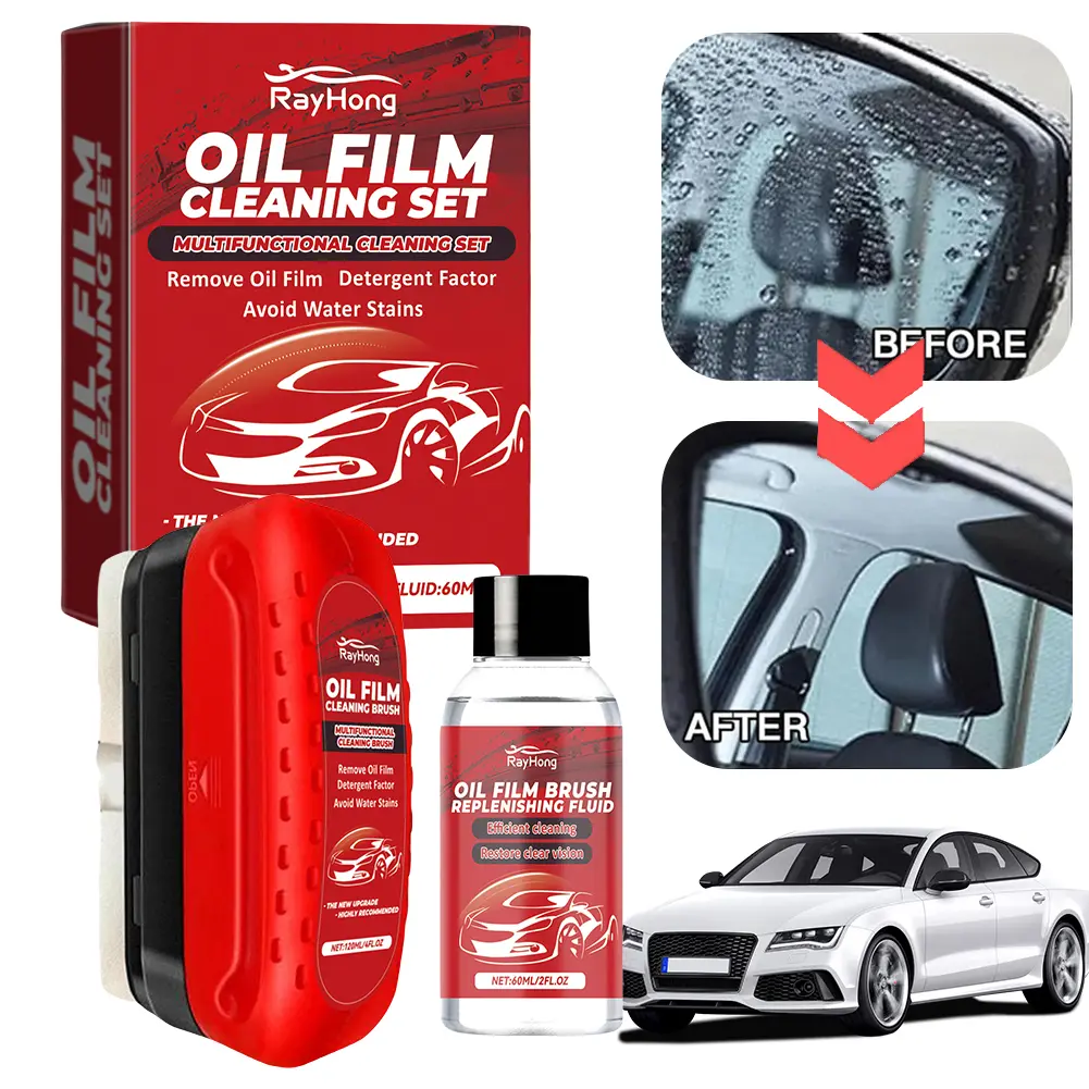Car Glass Oil Film Remover Cleaning Brush Front Inner Car Glass Cleaner Powerful Windshield Oil Film Stain Removal Maintenance