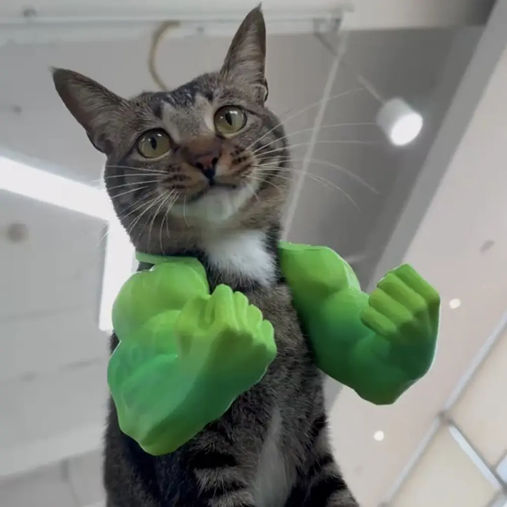 3D Printed Cat Muscle Arm Adjustable Cat Neck Arms with Muscle Lightweight Funny Giant Arms Cat Cosplay Costume Halloween Props