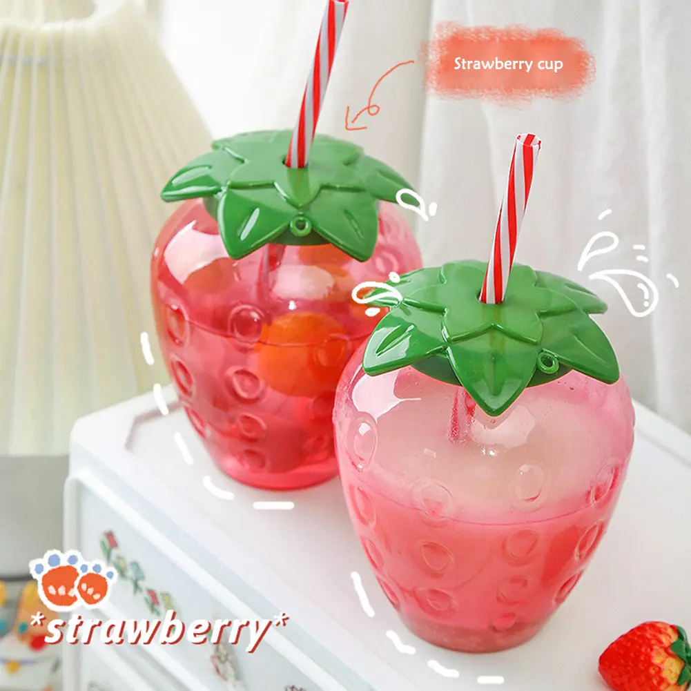 1/6PCS 500ML Pineapple Straw Water Cup Strawberry Drinking Cup Hawaiian Summer Juice Cups Tropical Beach Pool Party Decorations