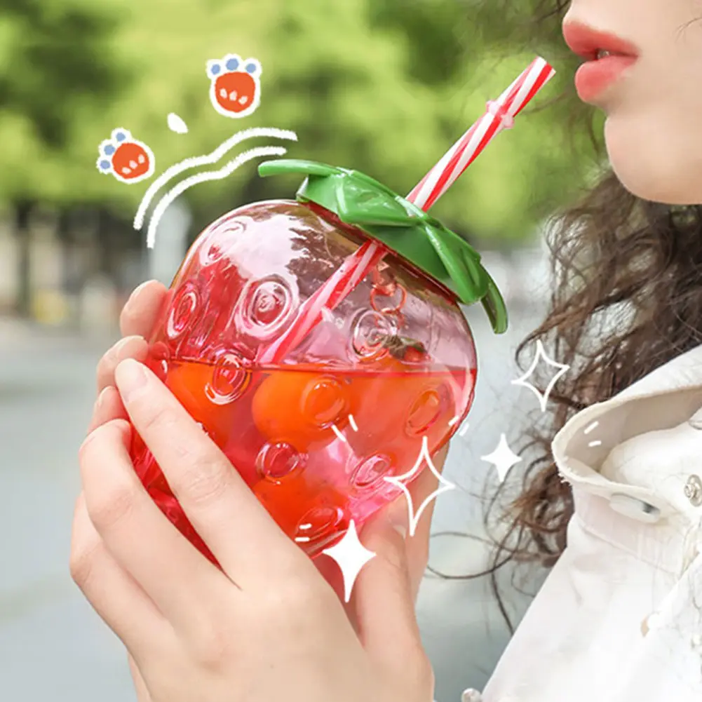 1/6PCS 500ML Pineapple Straw Water Cup Strawberry Drinking Cup Hawaiian Summer Juice Cups Tropical Beach Pool Party Decorations