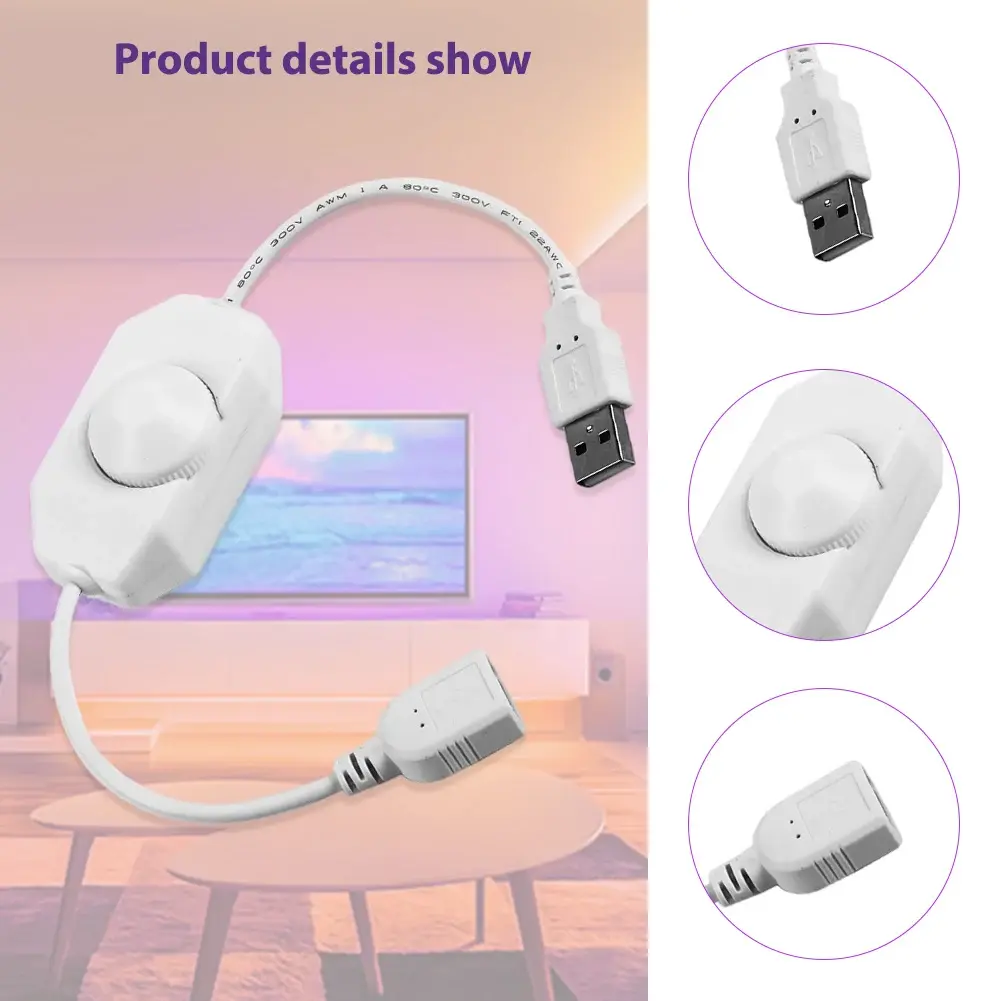 DC 5V 3A 15W Stepless USB Interface Manual Knob LED Dimmer Switch for LED Strip Light 1 Channel Brightness Adjustment Controller