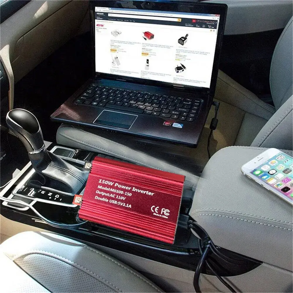 150W Automobile Inverter Converter with Cooling Fan 12V 110V/220V Power Inverter Car Charge Converter EU US Plug Socket