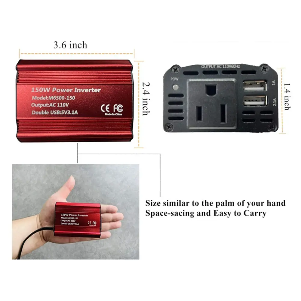 150W Automobile Inverter Converter with Cooling Fan 12V 110V/220V Power Inverter Car Charge Converter EU US Plug Socket