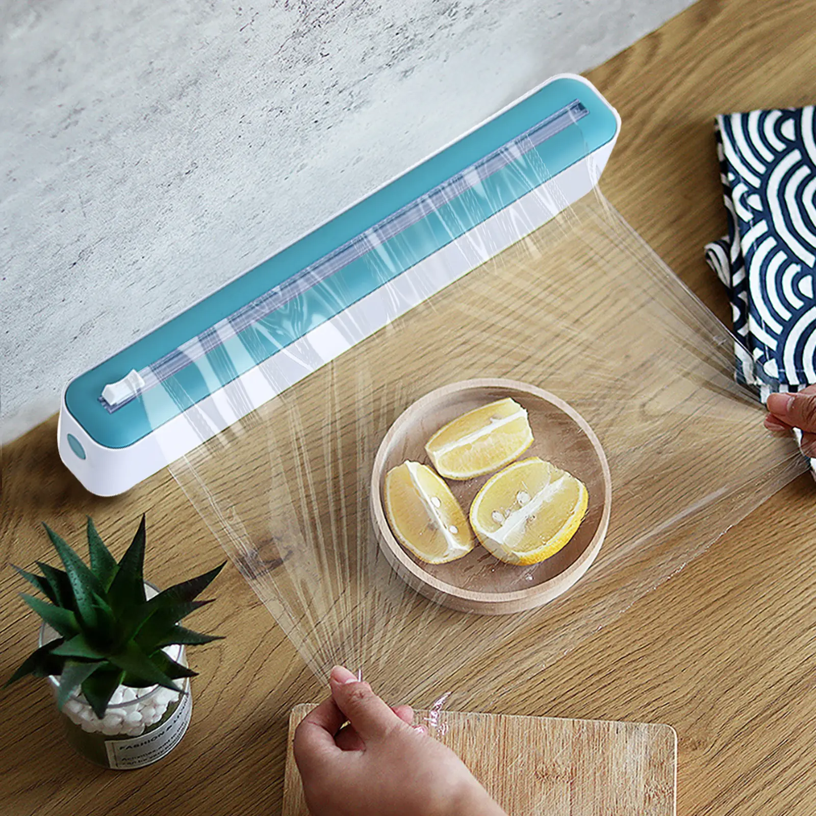 2 in 1 Plastic Wrap Dispenser with Slide Cutter Refillable Food Cling Film Wrap Dispenser Food Film Cutter Kitchen Accessories
