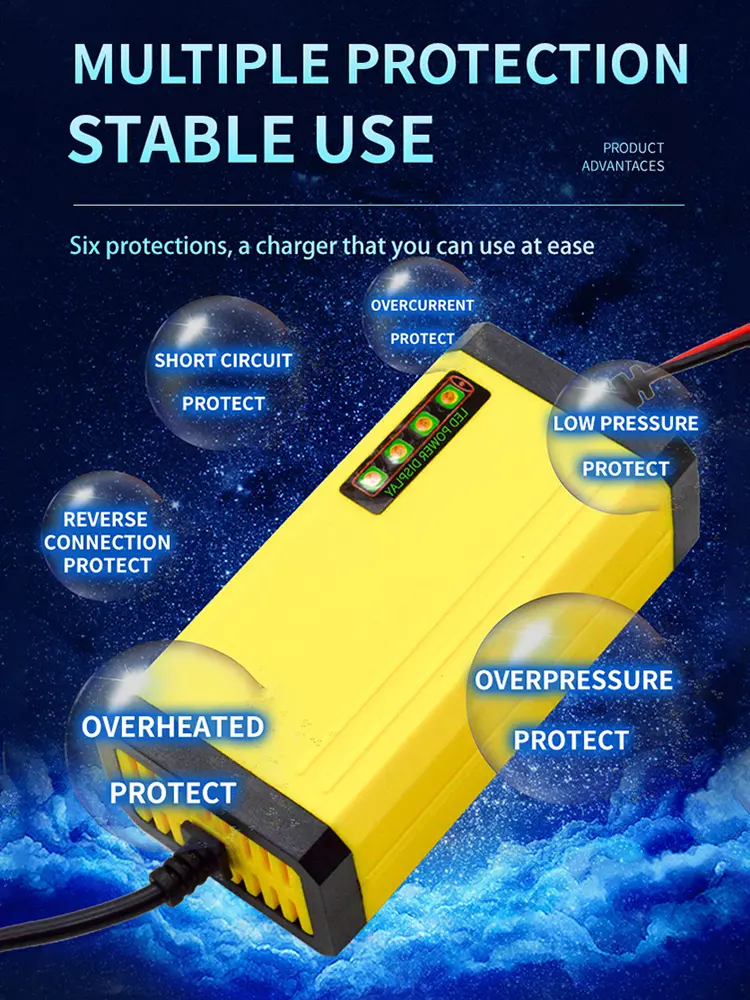 Battery Charger 12V 2A Car Motorcycle Battery Charger LED Display Multiple Protection Intelligent Current Voltage Adjustment