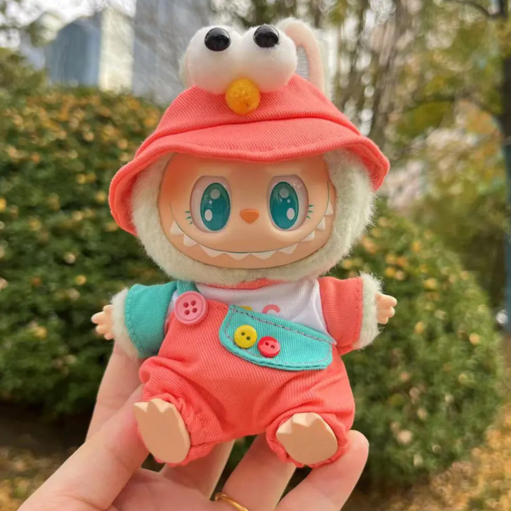 Mini Plush Doll'S Clothes For Labubu 17cm Doll Sitting Party Clothing Overall Set Outfit Accessories Kawaii Sweater Jk Skirt Set