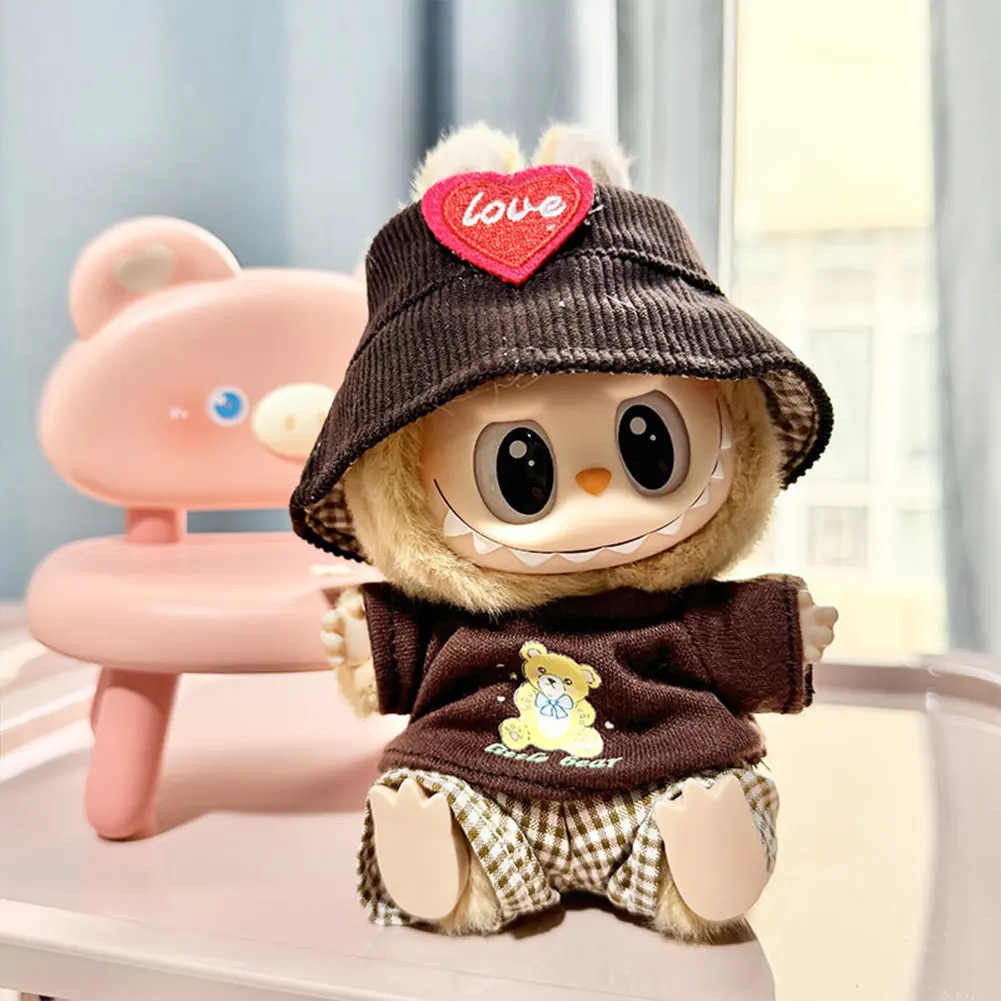 Mini Plush Doll'S Clothes For Labubu 17cm Doll Sitting Party Clothing Overall Set Outfit Accessories Kawaii Sweater Jk Skirt Set