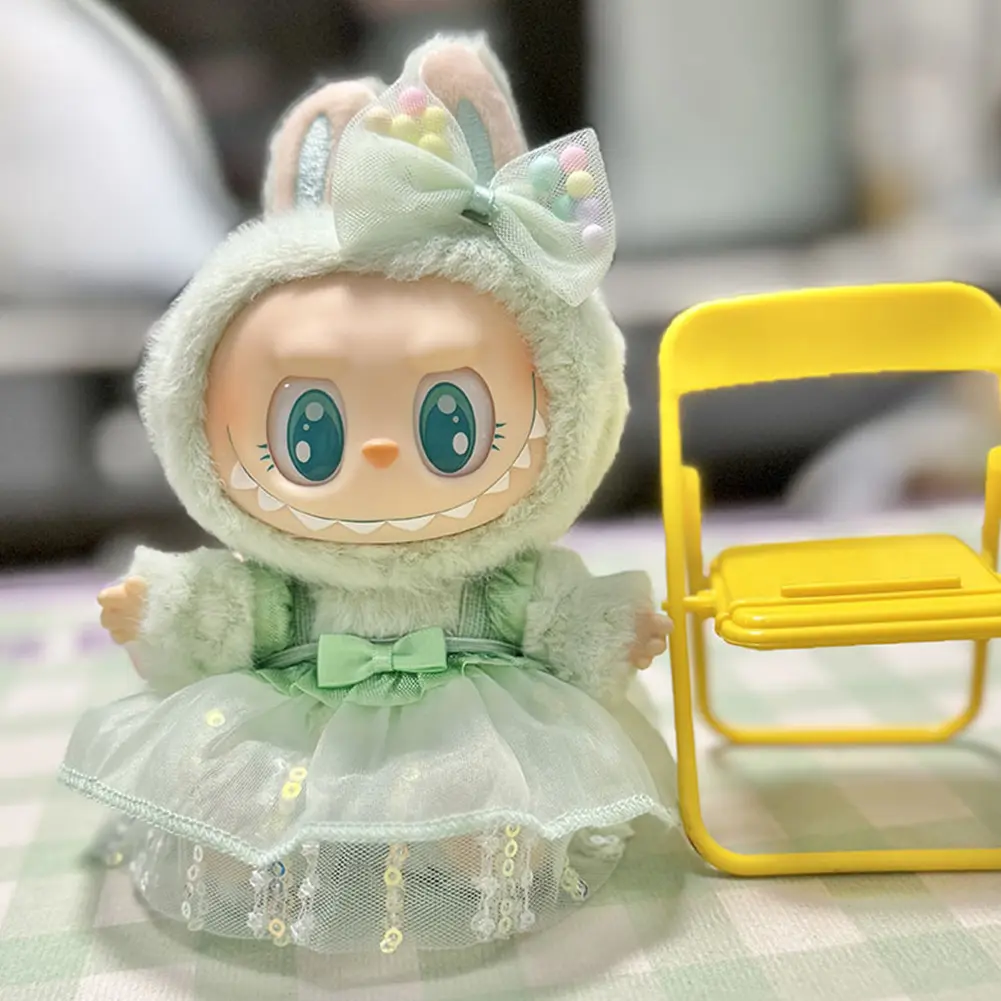 Mini Plush Doll'S Clothes For Labubu 17cm Doll Sitting Party Clothing Overall Set Outfit Accessories Kawaii Sweater Jk Skirt Set