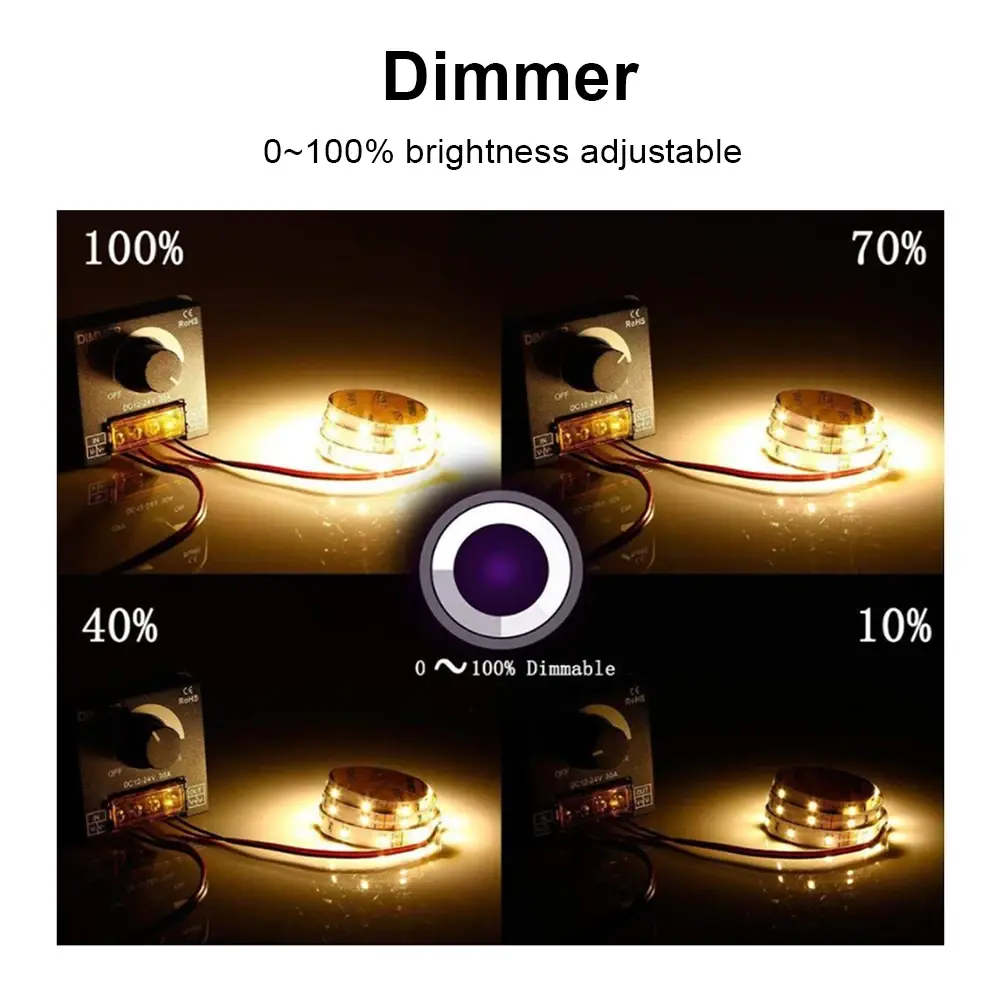 DC 12V 24V LED Dimmer Switch 30A 360W Voltage Regulator Brightness Adjustable Controller LED Strip Light Lamp PWM Dimming Dimmer