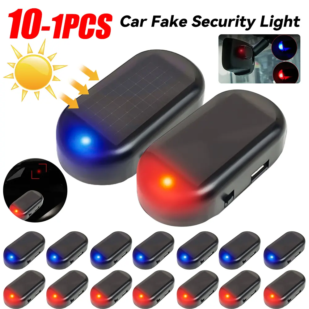 1-10pcs Car Fake Security Light Super Bright Wireless Warning Anti-Theft Caution Lamp Solar Powered Simulated Dummy Alarm Light