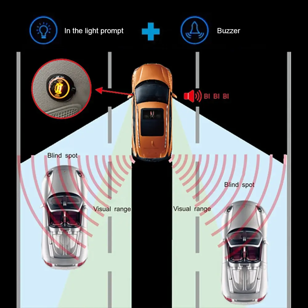 BSD Car Blind Spot Detection Waterproof Warning Light Monitor System Parking Sensor Assist Lane Changing Automotive Accessories