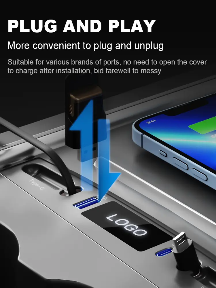 Docking Station 27W PD Center Console Smart Sensor Dual USB USB Centre Console Adapter Digital Display QC3.0 for Tesla Model 3 Y