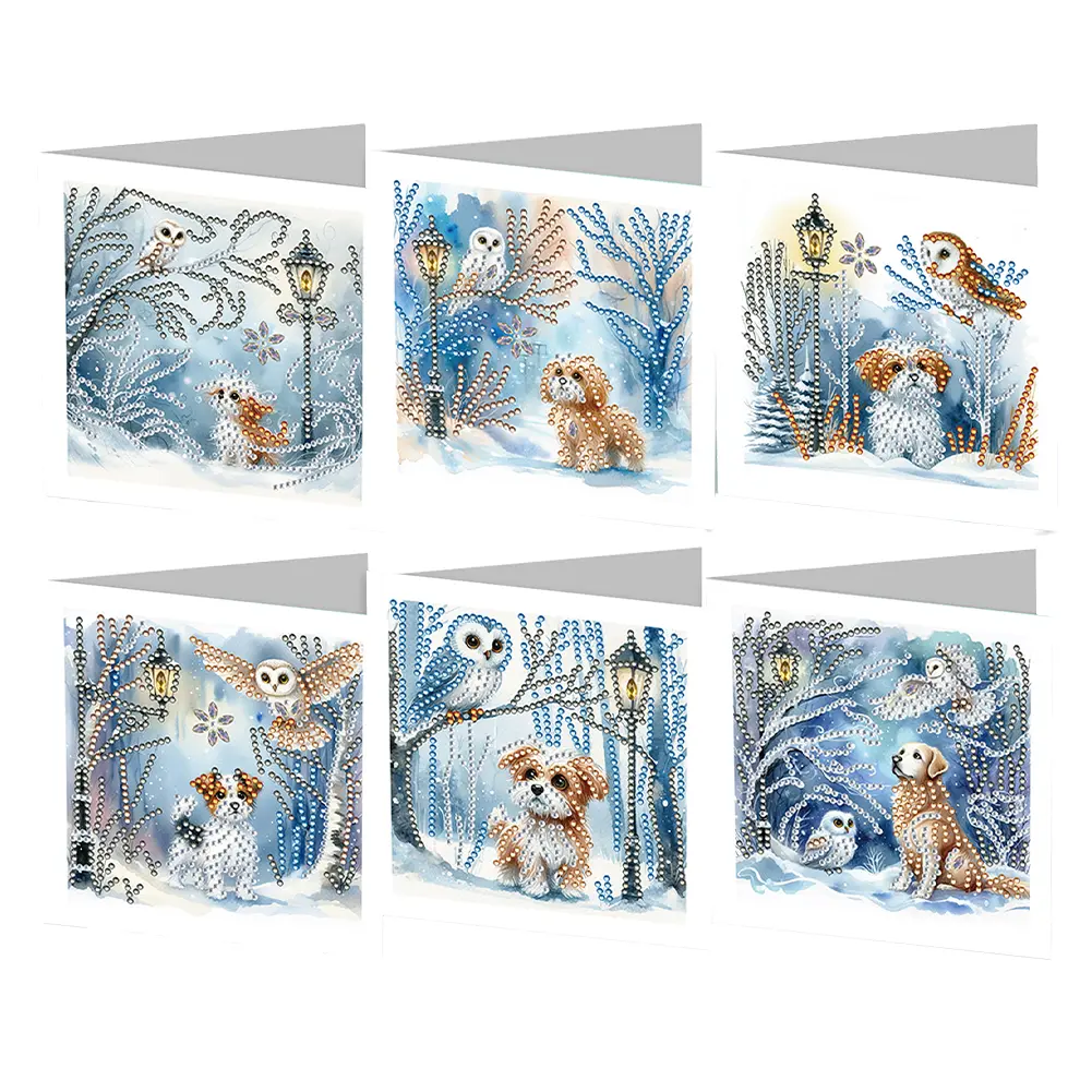 6pcs Rhinestone Painting Greeting Cards DIY Floral Diamond Embroidery Diamond Mosaic Postcards Christmas Birthday Thank You Card