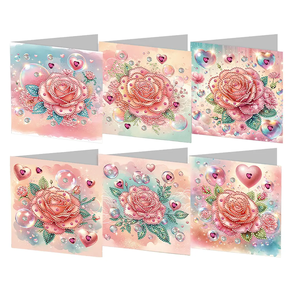 6pcs Rhinestone Painting Greeting Cards DIY Floral Diamond Embroidery Diamond Mosaic Postcards Christmas Birthday Thank You Card