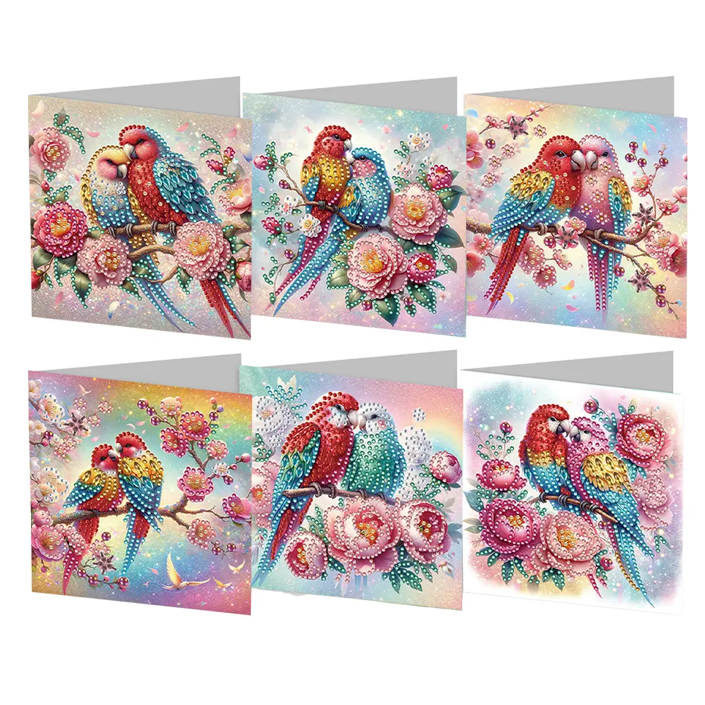 6pcs Rhinestone Painting Greeting Cards DIY Floral Diamond Embroidery Diamond Mosaic Postcards Christmas Birthday Thank You Card