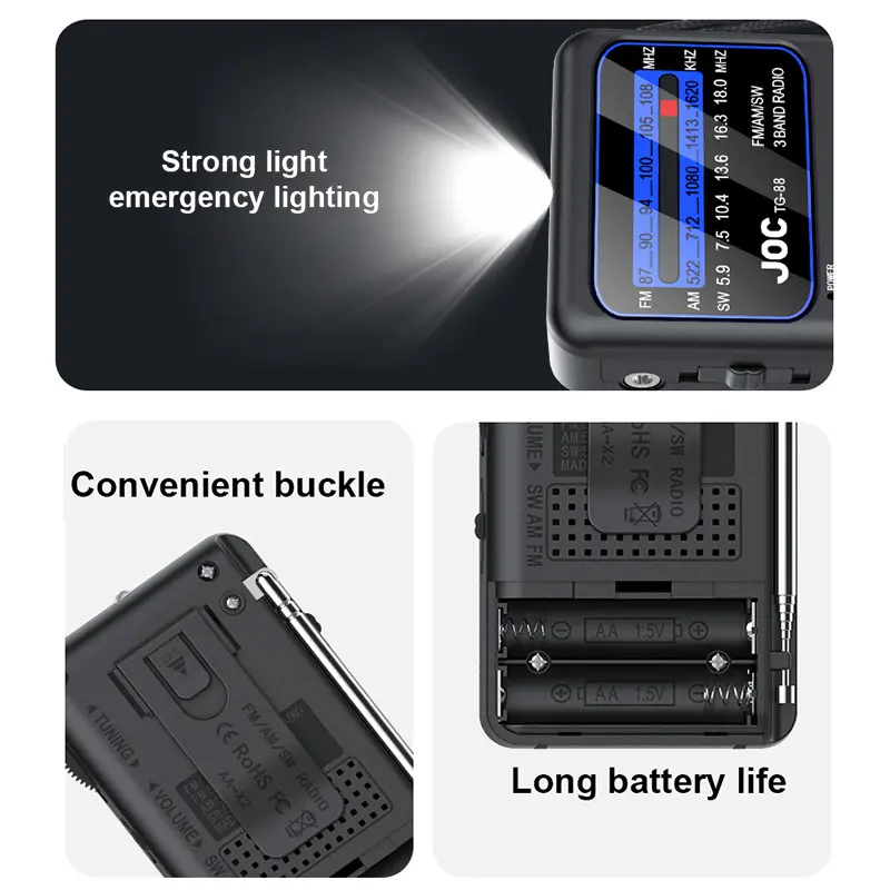 Portable Emergency Radio FM AM SW Radio Transistor with LED Flashlight Battery Operated Radio Player for Outdoor Camping Hiking