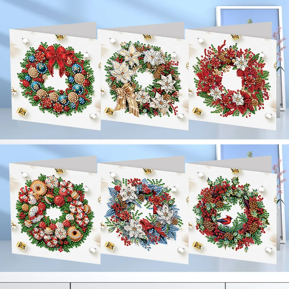 6pcs Diamond Painting Greeting Card Christmas Santa Claus Snowman Diamond Mosaic Set Daily Wish Cards Christmas Decoration 2024