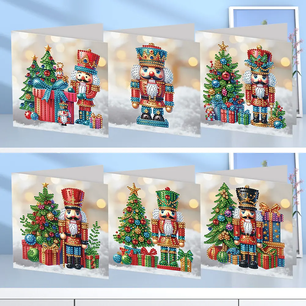 6pcs Diamond Painting Greeting Card Christmas Santa Claus Snowman Diamond Mosaic Set Daily Wish Cards Christmas Decoration 2024