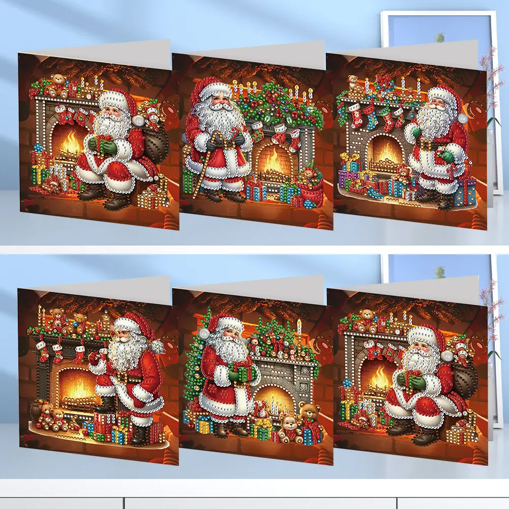 6pcs Diamond Painting Greeting Card Christmas Santa Claus Snowman Diamond Mosaic Set Daily Wish Cards Christmas Decoration 2024