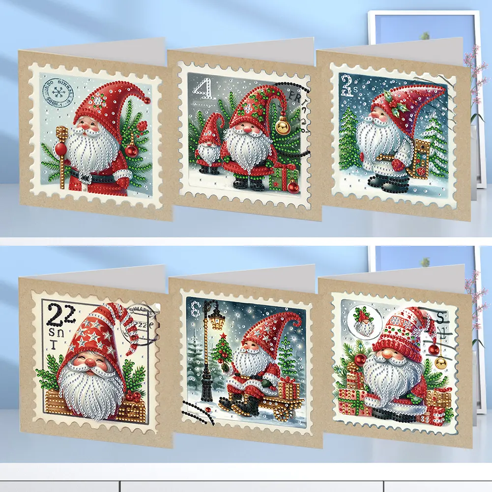6pcs Diamond Painting Greeting Card Christmas Santa Claus Snowman Diamond Mosaic Set Daily Wish Cards Christmas Decoration 2024