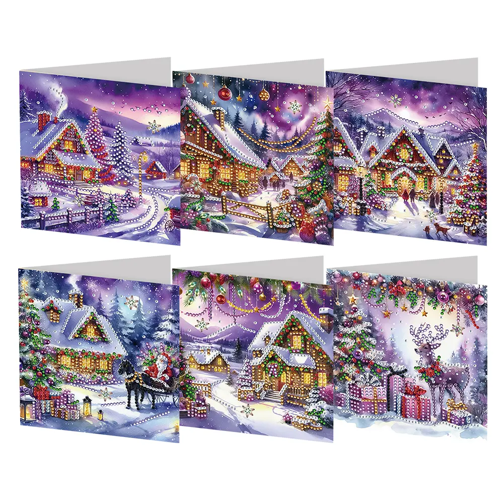 6pcs Diamond Painting Greeting Card Christmas Santa Claus Snowman Diamond Mosaic Set Daily Wish Cards Christmas Decoration 2024
