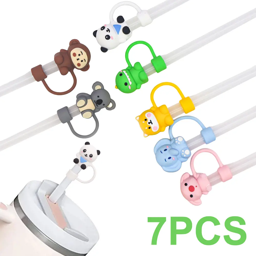 Animals Straw Cover Cap Spill Stopper 10mm Silicone Straw Toppers For Stanley Cup Accessories Water Bottle Dust-Proof Straw Tips