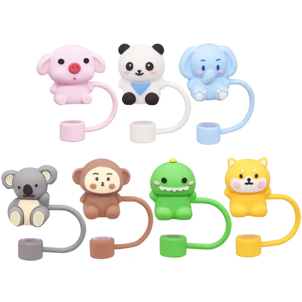 Animals Straw Cover Cap Spill Stopper 10mm Silicone Straw Toppers For Stanley Cup Accessories Water Bottle Dust-Proof Straw Tips