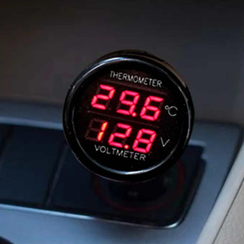 Car Adapter Charger Cigarette Lighter 12V 24V Digital Voltmeter Thermometer Voltage Temp Meter for Car RV Truck Boat