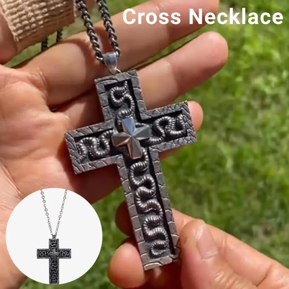 Cross Necklace with Secret Compartment Vintage Charm Jewelry Old Cross Pendant 3D Metal Cross Shaped Necklace for Women Men