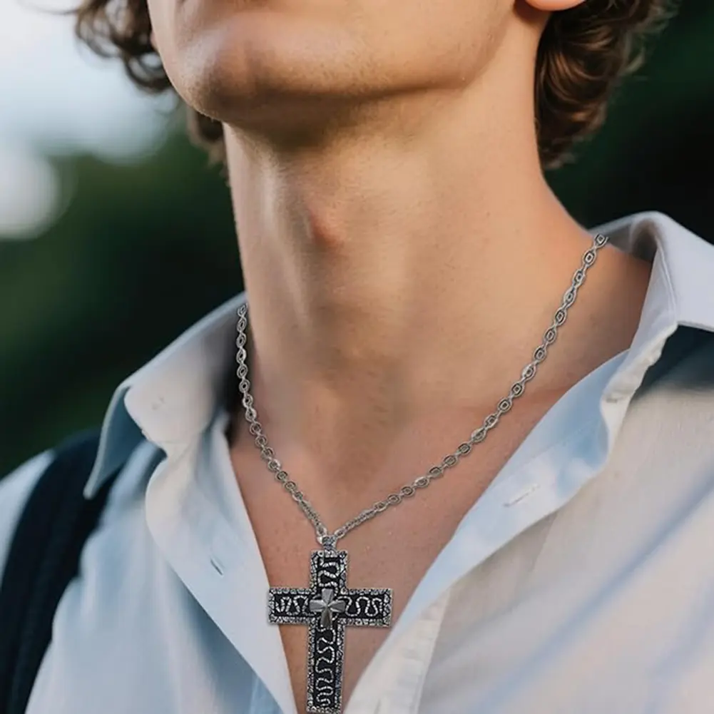 Cross Necklace with Secret Compartment Vintage Charm Jewelry Old Cross Pendant 3D Metal Cross Shaped Necklace for Women Men