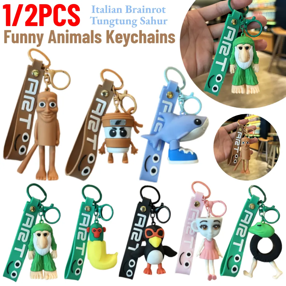 Tralalero Tralalas Tung Tung Tung Sahur Animals Keychains Funny Italian Brainrot Car Key Rings Backpack Hanging Pendant Gifts