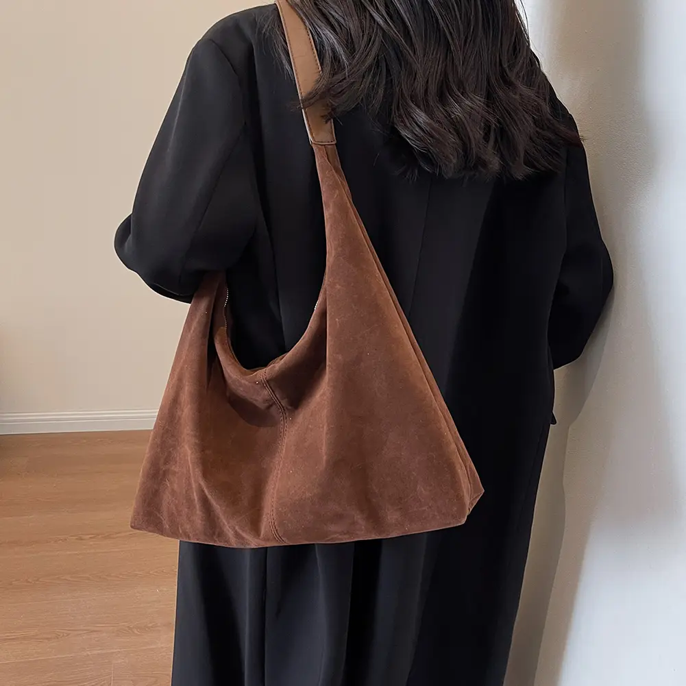 PU Leather Shoulder Bag Vintage Women's Bag Large Capacity Commuting Hobo Bag with Zipper Solid Color Travel Tote Handbags