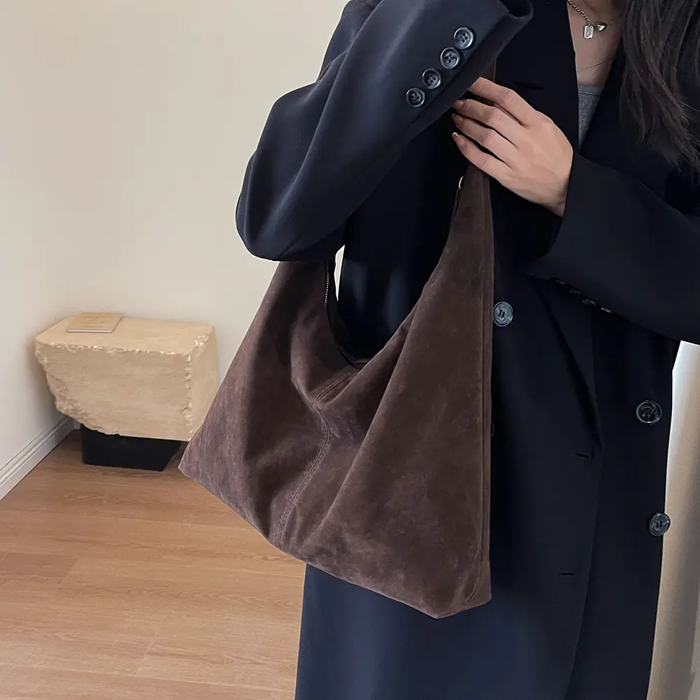 PU Leather Shoulder Bag Vintage Women's Bag Large Capacity Commuting Hobo Bag with Zipper Solid Color Travel Tote Handbags