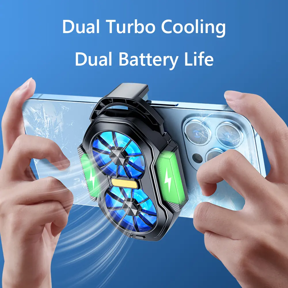 1/2pcs FS01 Dual Fan Mobile Phone Cooler Type-C Cell Phone Cooling Fan Plug-in Rechargeable Mobile Phone Radiator for Gaming