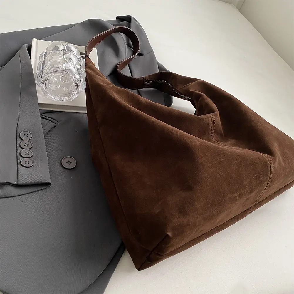 PU Leather Shoulder Bag Vintage Women's Bag Large Capacity Commuting Hobo Bag with Zipper Solid Color Travel Tote Handbags