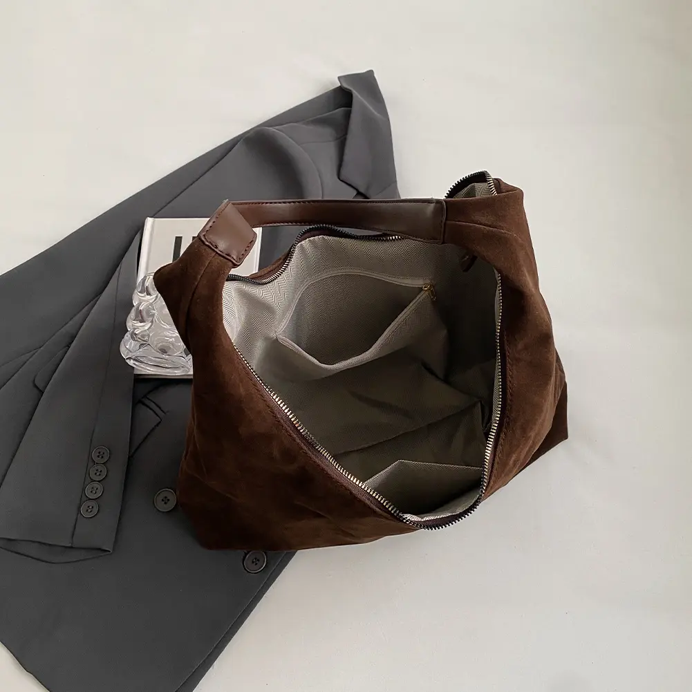 PU Leather Shoulder Bag Vintage Women's Bag Large Capacity Commuting Hobo Bag with Zipper Solid Color Travel Tote Handbags