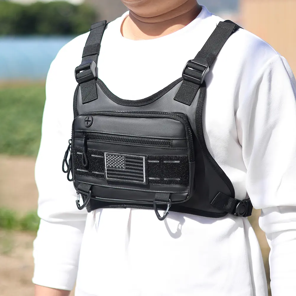 Chest Bag Multi-function Front Chest Pack Men Chest Rig Bag Lightweight Running Vest Bag for Outdoor Cycling Hiking