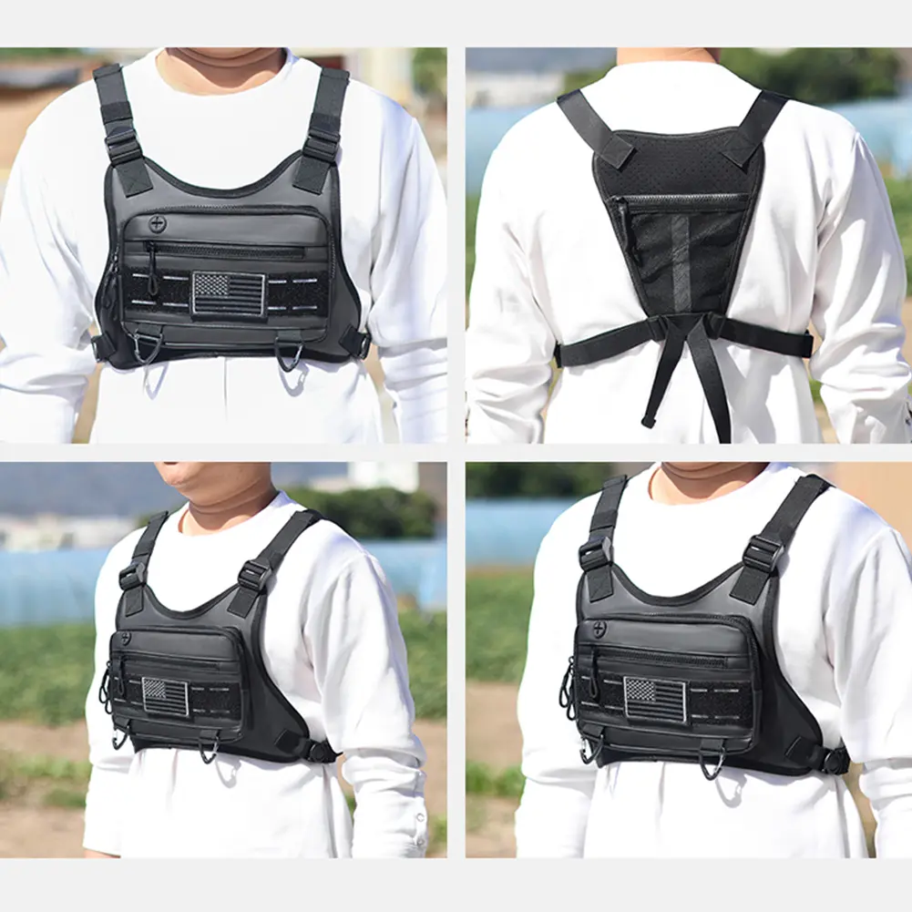 Chest Bag Multi-function Front Chest Pack Men Chest Rig Bag Lightweight Running Vest Bag for Outdoor Cycling Hiking